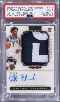 2020/21 Panini National Treasures Patch Autographs FOTL Gold #111 Anthony Edwards Signed Patch Rookie Card (#21/24) - PSA NM 7, PSA/DNA 10